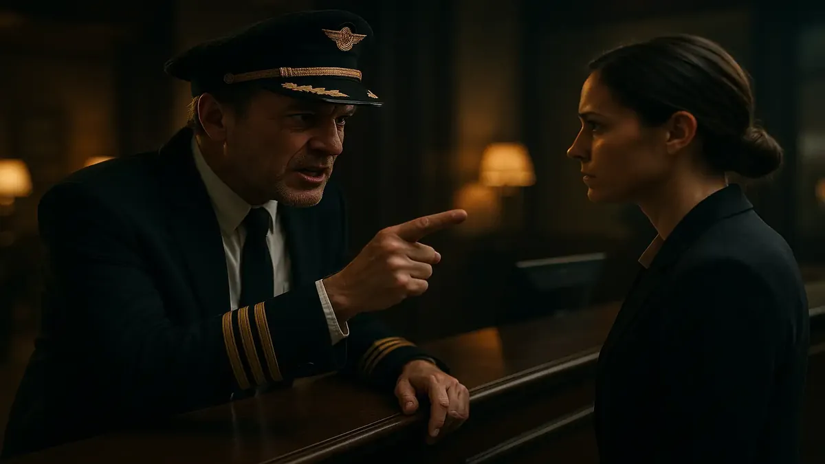 விமான பணியாளர்கள், பயணத்தில் ஏற்படும் சிரமங்களை பிரதிபலிக்கும் அசந்தம் மற்றும் உரிமையை வெளிப்படுத்துகிறார்கள்.