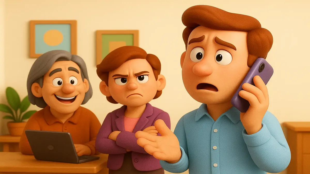 பாலின முன்னுரிமைகள் குறித்து குழப்பத்தில் உள்ள நபரின் கார்ட்டூன்-3D படம், நகைச்சுவையான தவறுகளை வெளிப்படுத்துகிறது.