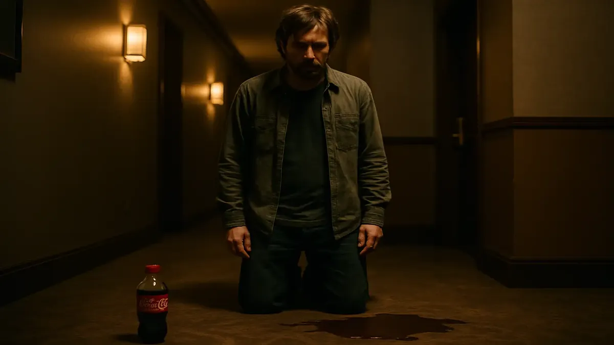 ஒரு ஹோட்டலின் தரையில் வீழ்ந்த சோடா கானின் சினிமா ஷாட், ஒரு மர்ம விருந்தினரின் இருப்பதை குறிக்கிறது.