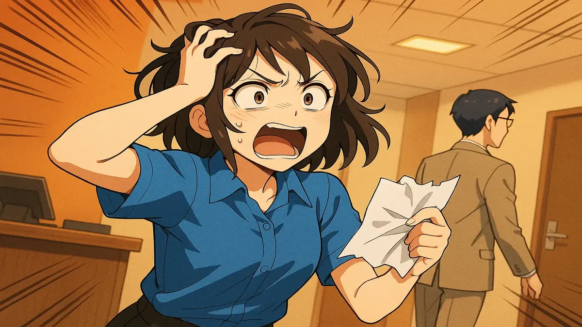 வேலை நேரம் குறைந்ததால் மயக்கம் அடைந்த ஊழியனின் அனிமேஷன்-செயல்பாட்டில் படம்.