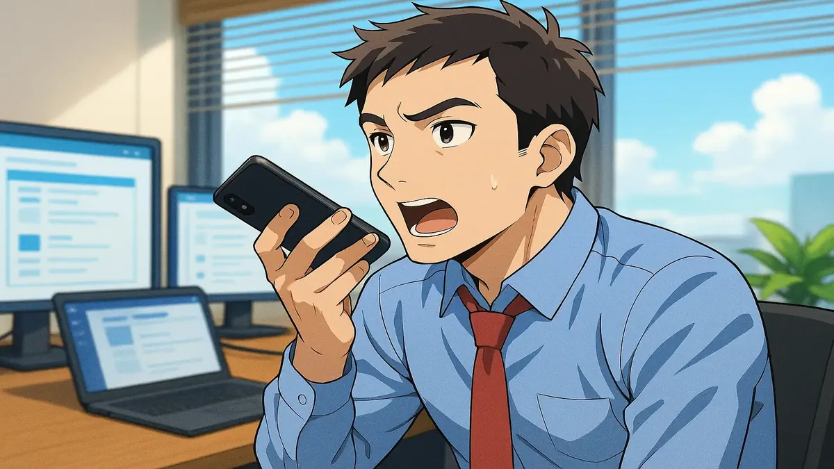 புதிய ERP அமைப்புக்கு ஆதரவில்லாததால் கோபமாக இருக்கிற IT மேலாளர், அனிமேஷன் ஸ்டைலில் உருவாக்கப்பட்டது.