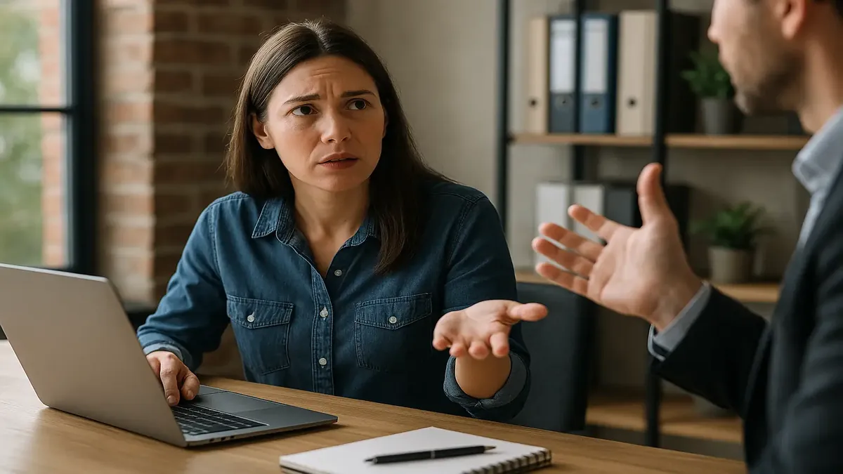 புதிய ஆவண பகிர்வு தளத்தை மேம்படுத்துவதற்கான குழுவினரின் விவாதம்.