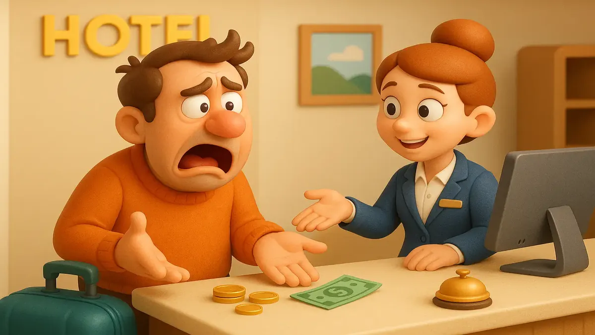 ஓர் கார்டூன் நகைச்சுவை 3D உருவாக்கம், ஹோட்டல் சம்பவ சார்ந்த வைப்பு மற்றும் அங்கீகார செயல்முறை விளக்குகிறது.