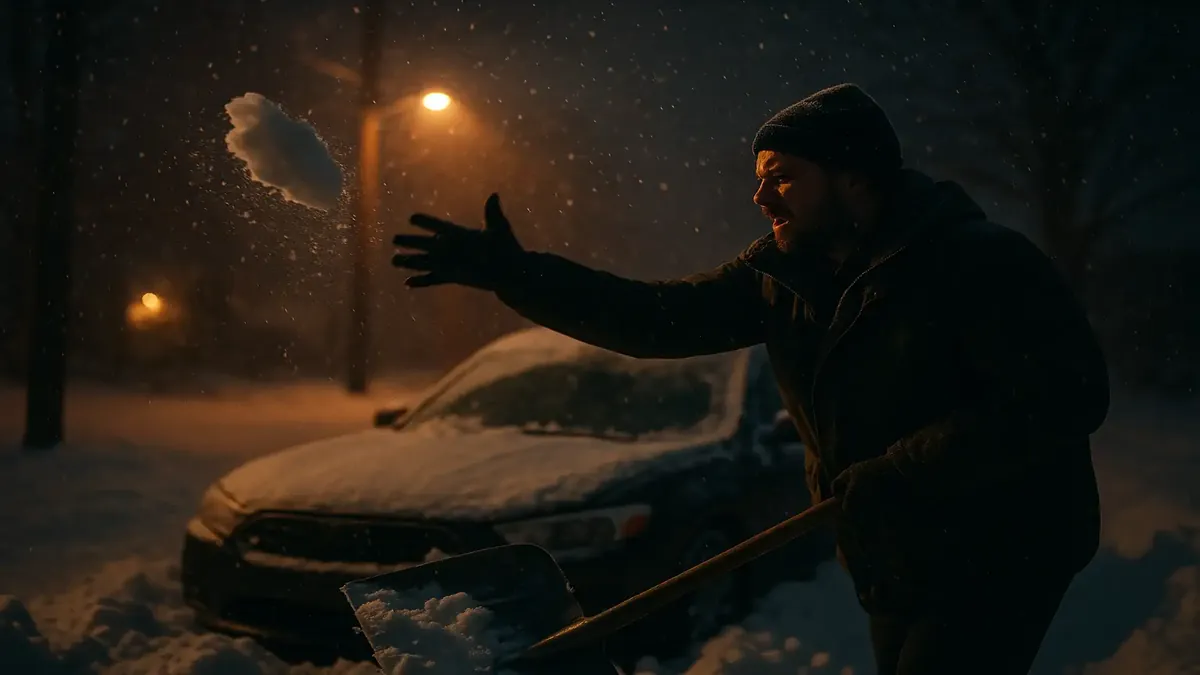 கடும் பனியில் கார் போராடும் காலை காலம், கூர்வியத்தின் உண்மையை பிரதிபலிக்கிறது.