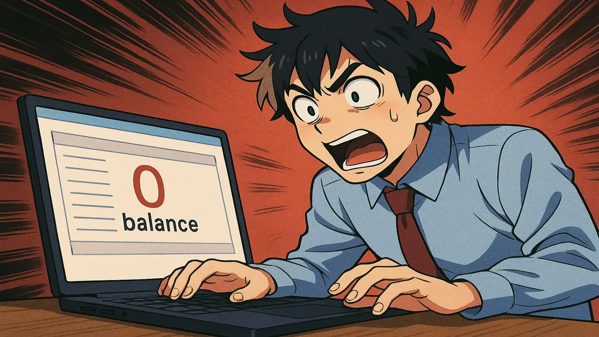 Anime-style illustration of a person excitedly charging company credit cards, depicting a thrilling office moment.