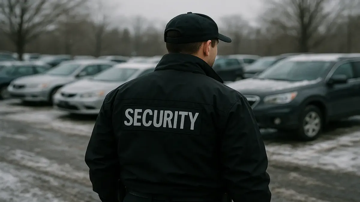 Snow-covered parking lot with tire tracks, highlighting winter challenges for drivers in northern states.