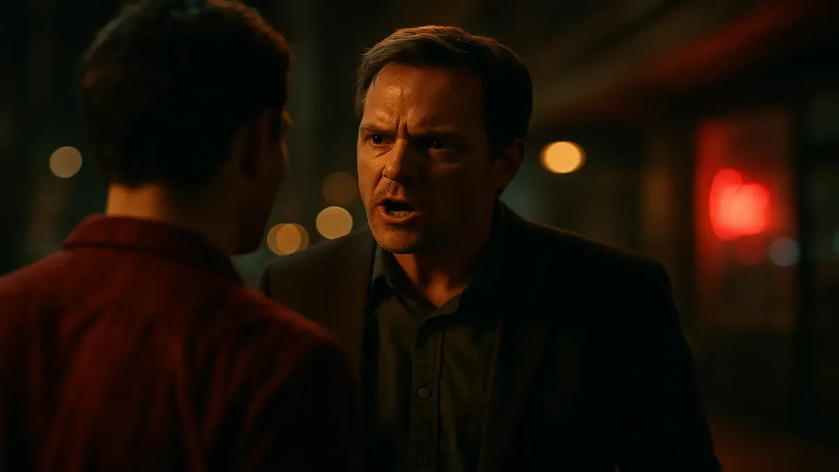 Cinematic view of a hotel near a bustling nightclub, highlighting noise and disturbance issues for guests.