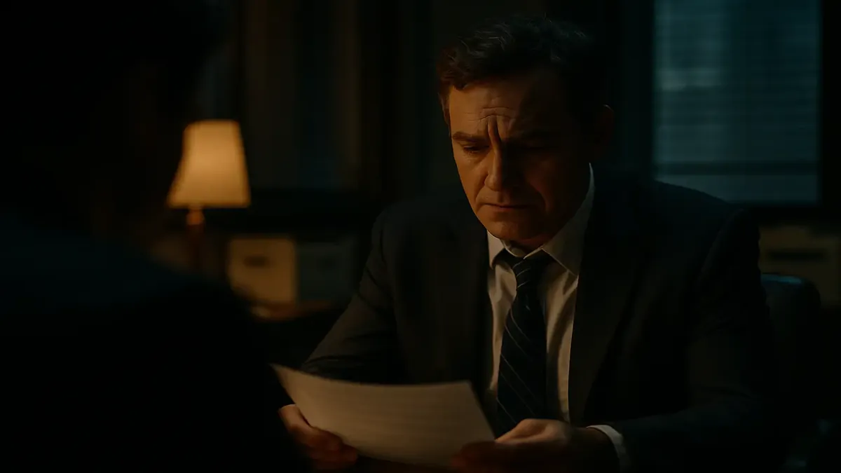 Cinematic view of a downtown hotel, symbolizing employee layoffs and new ownership challenges.