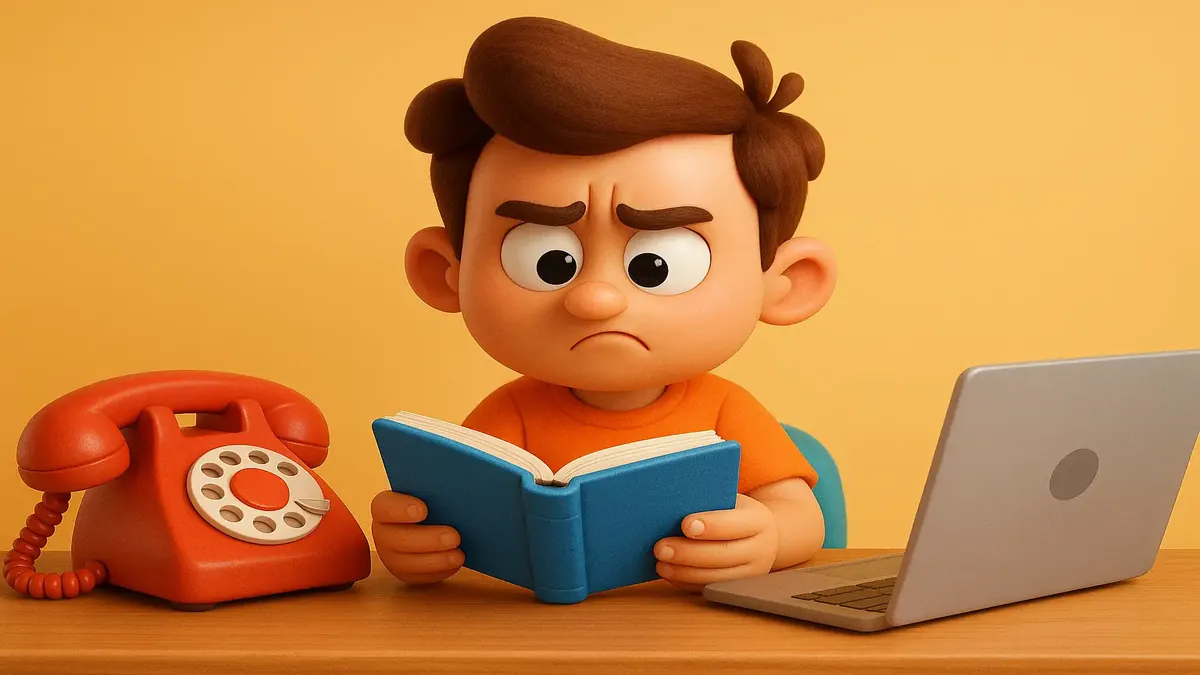 Cartoon 3D illustration of a confused customer on a phone call about a package delivery issue.