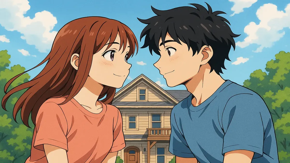 Cozy anime-style illustration of a duplex, symbolizing friendship and community in a peaceful living space.