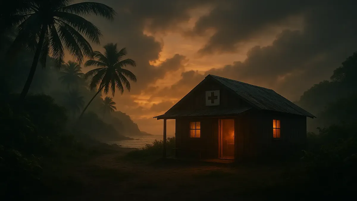 Remote clinic on a forgotten island, showcasing the difficulties of IT support in isolated locations.