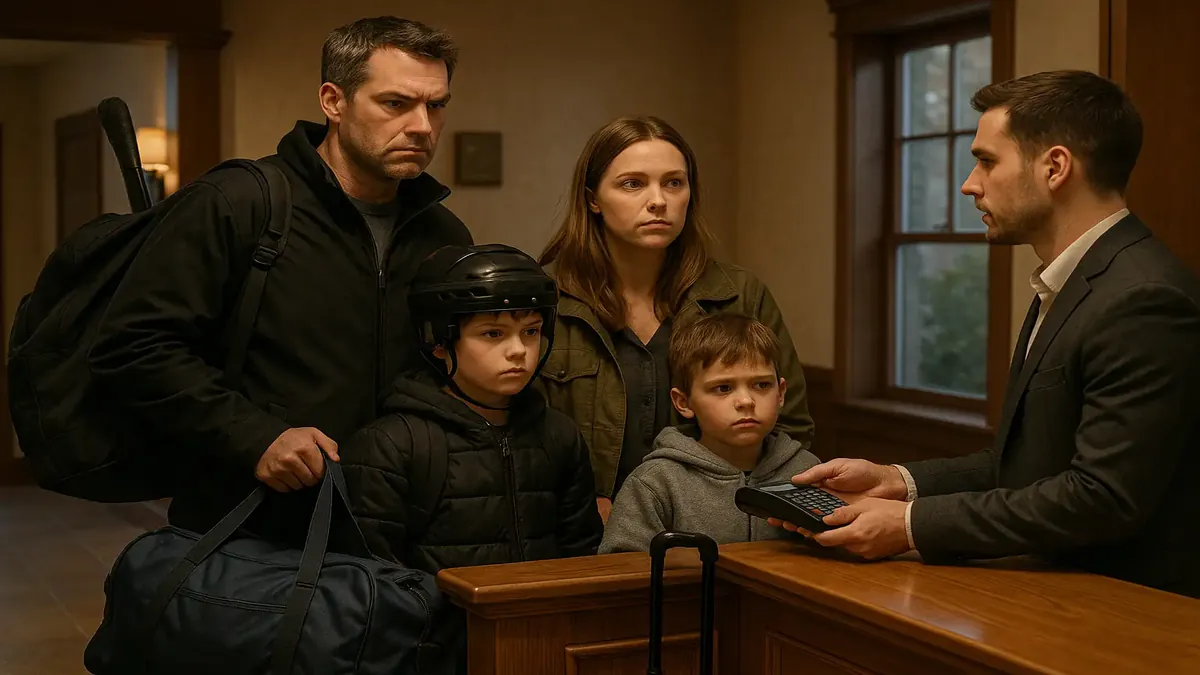 Families enjoying a hockey weekend, showcasing teamwork and camaraderie in a lively atmosphere.