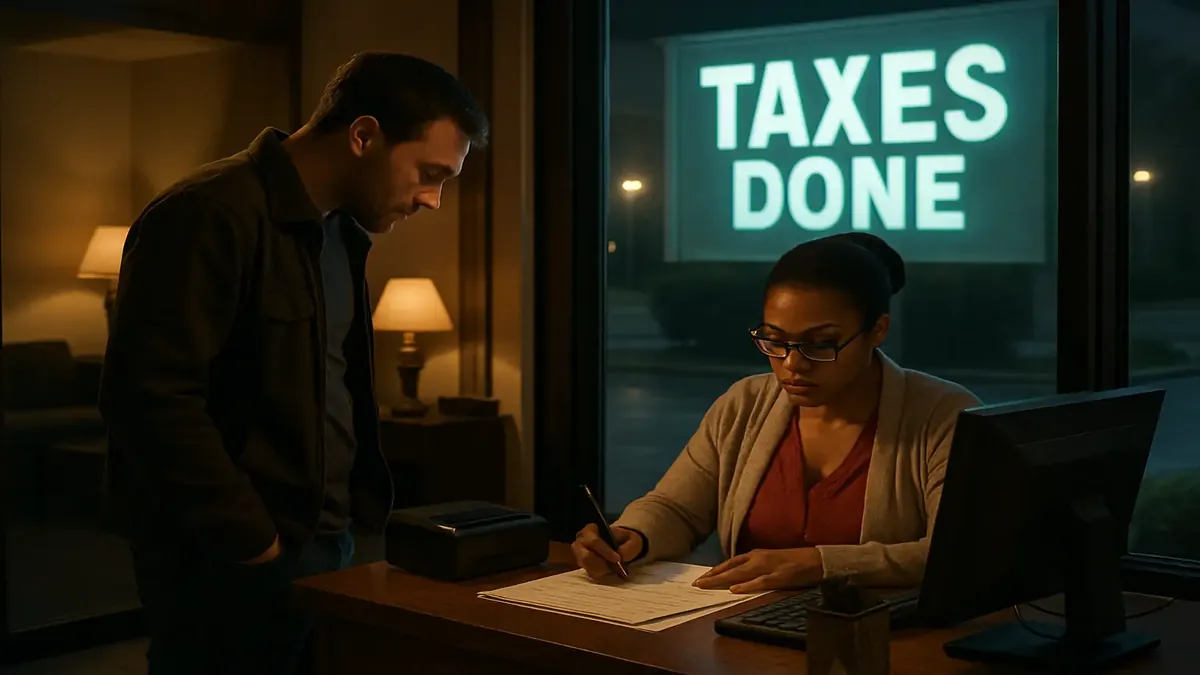 Hotel night auditor observes suspicious behavior from guests in room 320, hinting at potential illegal activities.