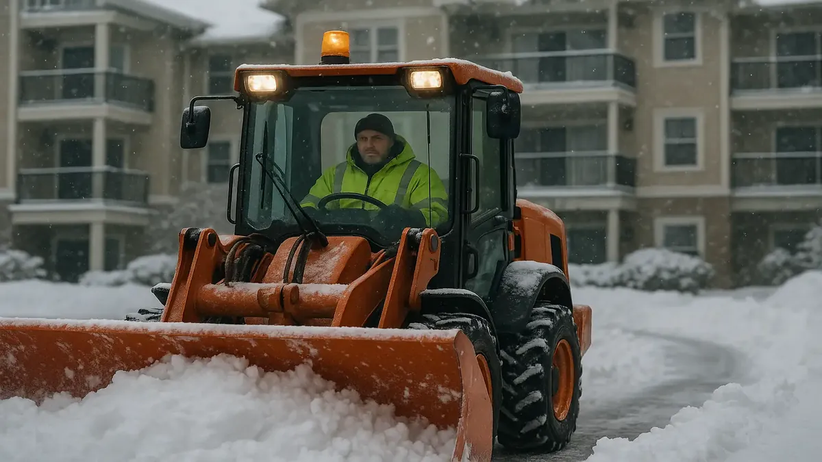 Snow-covered hotel resort in the Northeast US after a major winter storm, showcasing 20 inches of fresh snow.