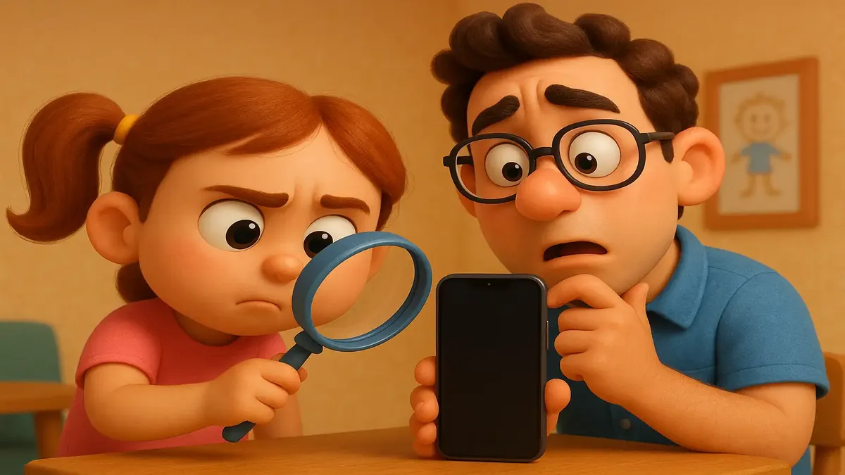 Cartoon-3D illustration of a person puzzled by a dark phone screen, symbolizing IT challenges in disability programs.