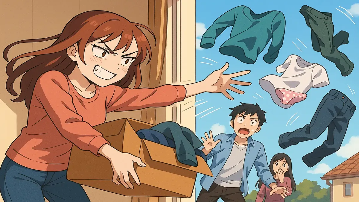 Anime-style illustration of a shocked woman discovering her boyfriend's betrayal during Thanksgiving dinner.