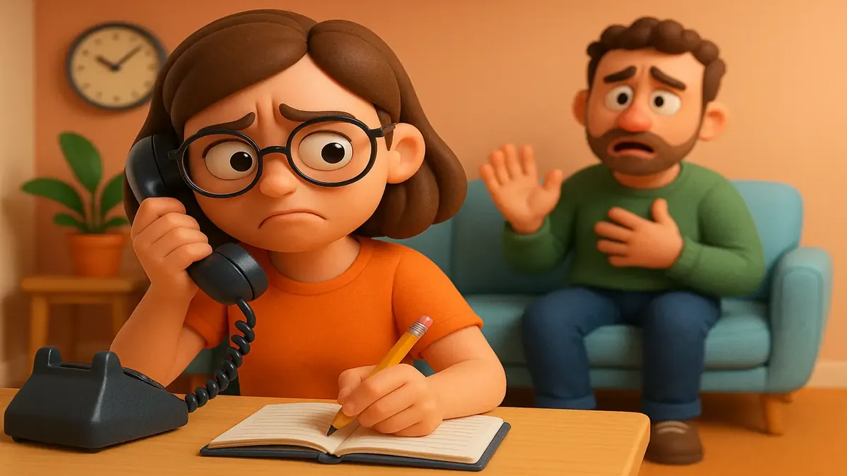 Cartoon 3D illustration of a student distracted by a phone call during exam study time, symbolizing unexpected interruptions.