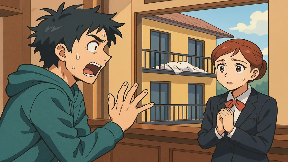 Anime illustration of a mysterious hotel scene, hinting at a chilling discovery of a dead body.