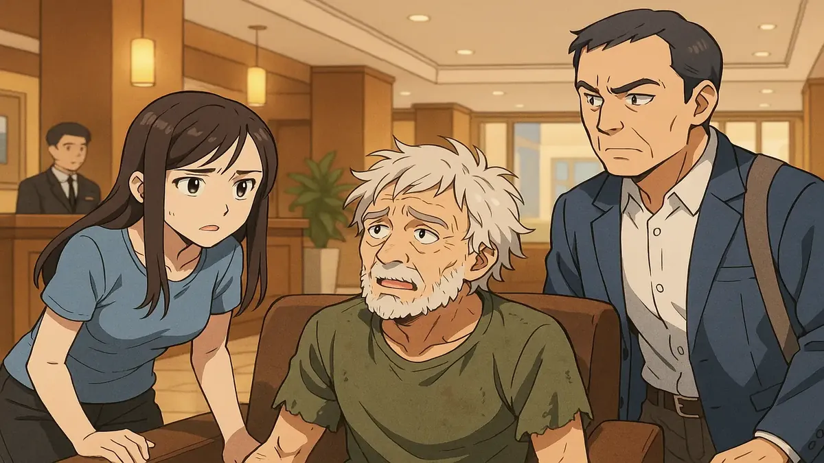 Anime-style illustration of a father and son reflecting on life's challenges and emotional struggles together.