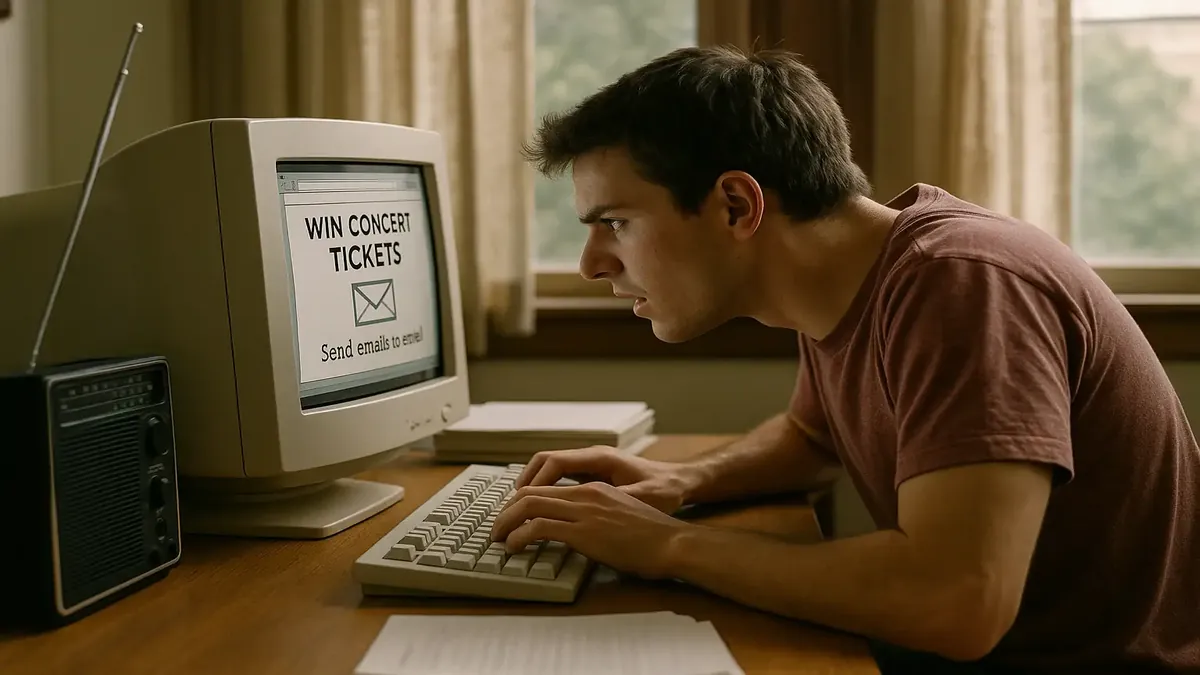 Early 2000s radio contest image featuring concert tickets and email icons for Britney Spears' LA concert.