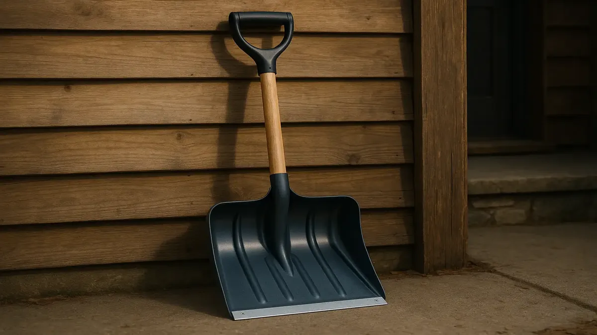 New snow shovel in vibrant colors, perfect for winter snow removal and outdoor chores.