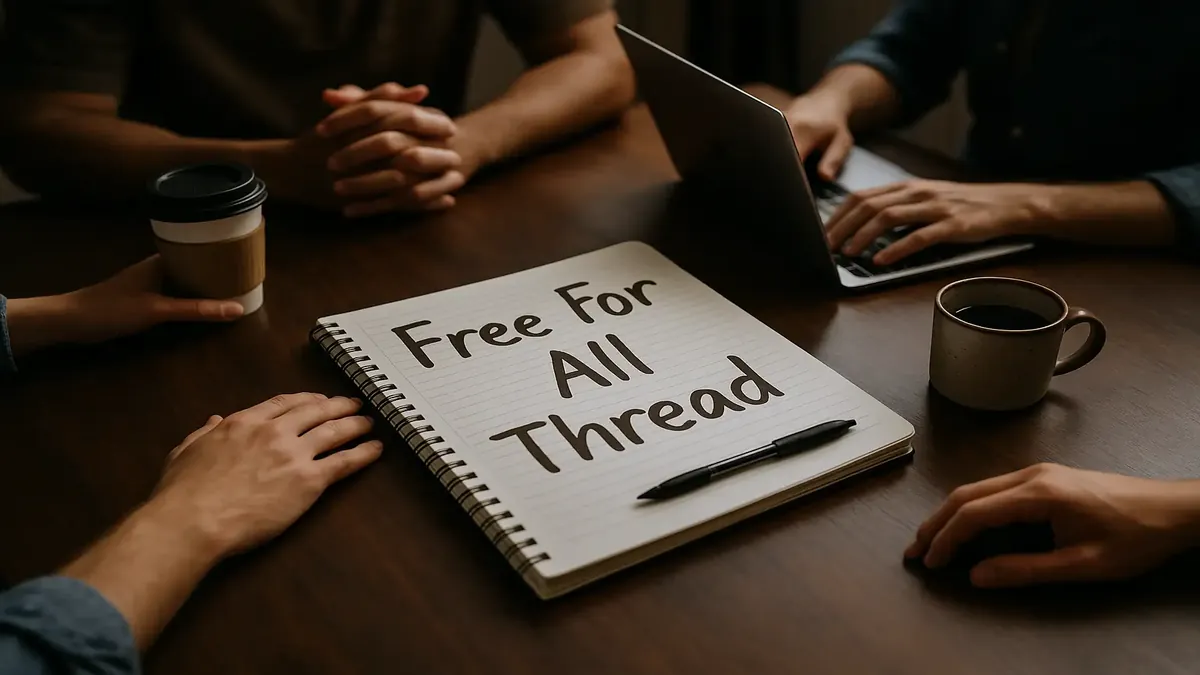 A lively discussion scene featuring diverse people sharing stories and ideas in a cozy environment.