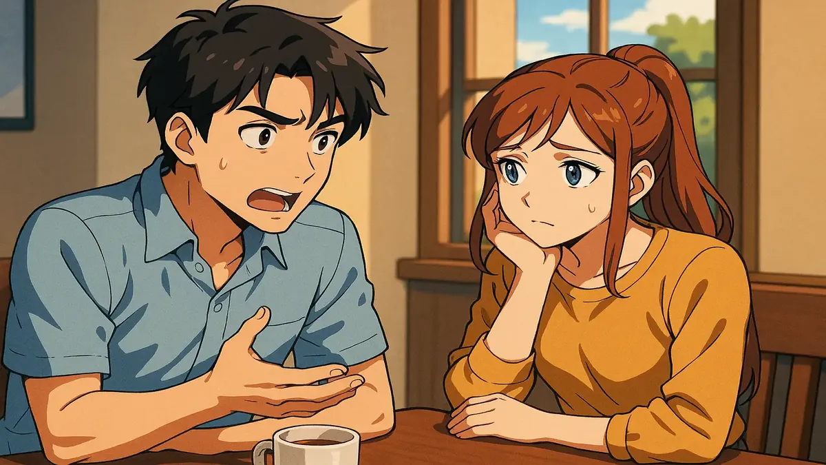 Anime-style illustration of a friendly supervisor interacting positively with hotel staff, emphasizing teamwork and support.