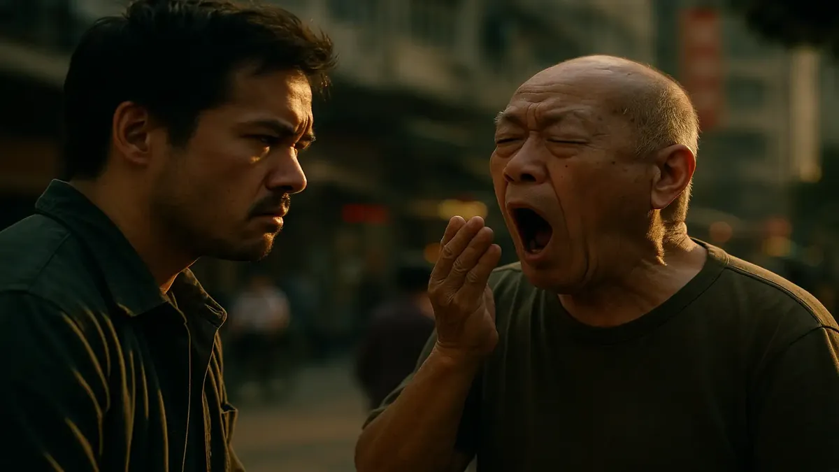 Senior citizens in Hong Kong casually burping in public spaces, showcasing cultural differences in etiquette.