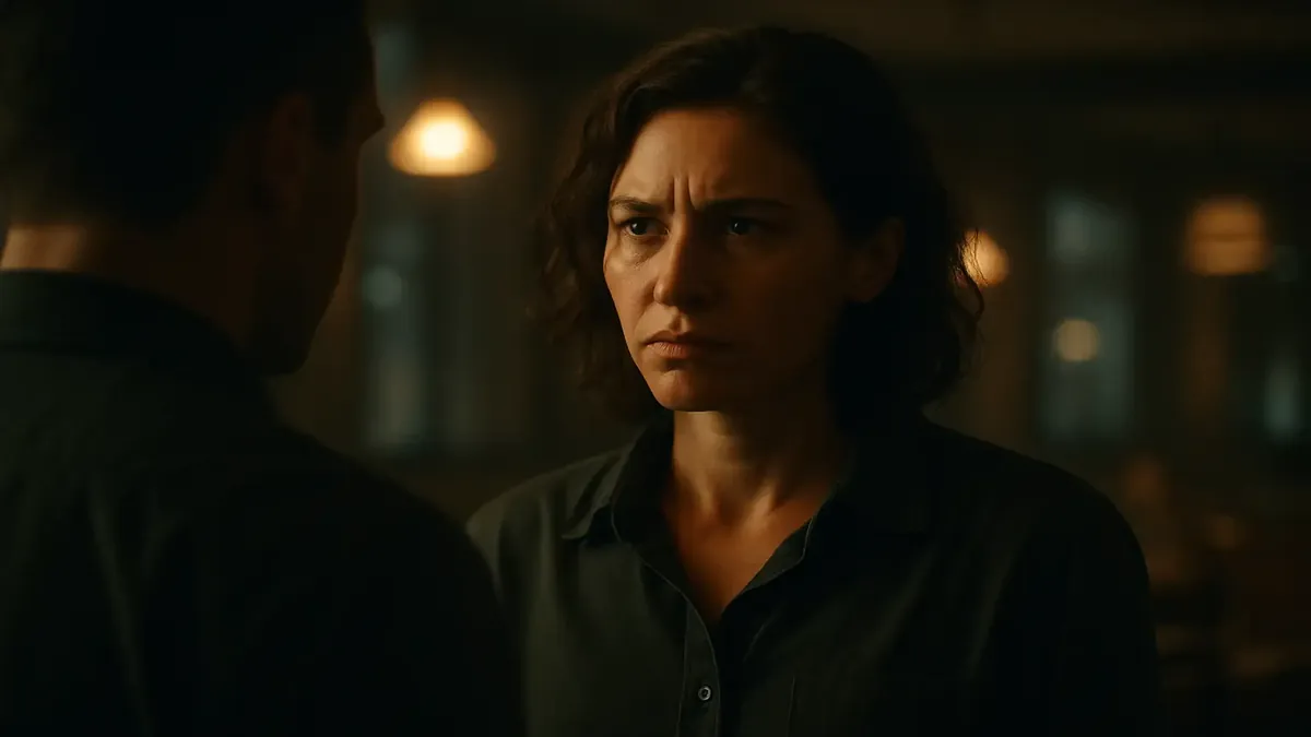 A cinematic scene showing a frustrated customer service worker navigating challenges with difficult clients.