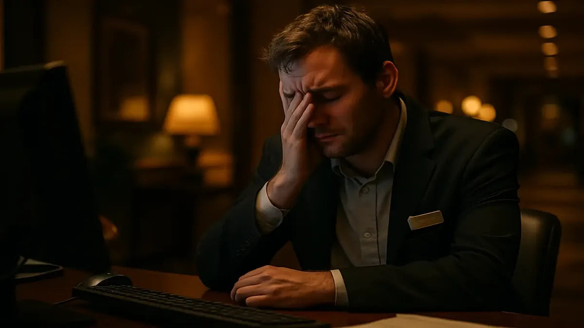 Emotional farewell scene at a hotel, capturing a bittersweet moment of transition and change in career.