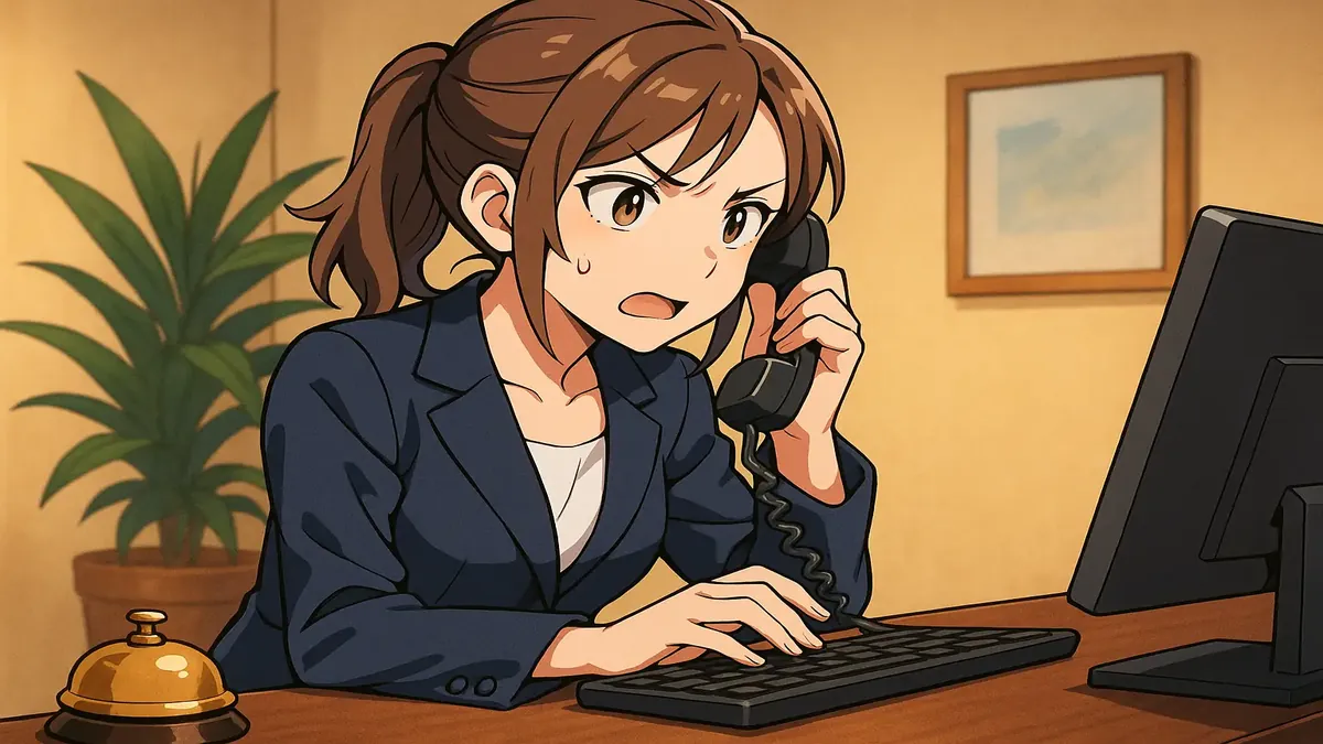 Anime illustration of a frustrated character dealing with a CLC booking issue, highlighting customer service challenges.