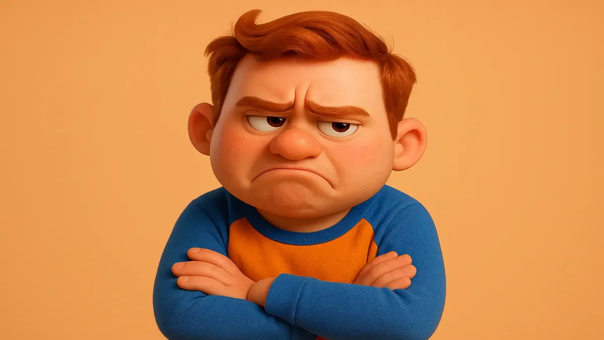 Cartoon 3D illustration of Kevin with a frustrated expression, saying 