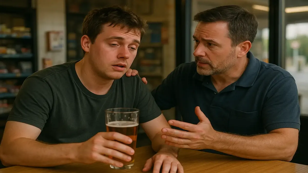 A humorous scene of a confused young man, Kevin, at a gas station, showcasing his clumsy mistakes.