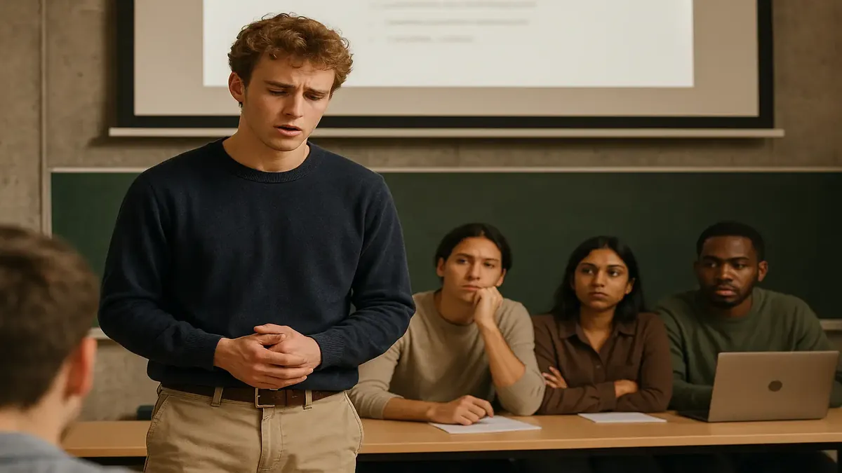 Group of students collaborating on a startup plan with laptops and notes in a study environment.