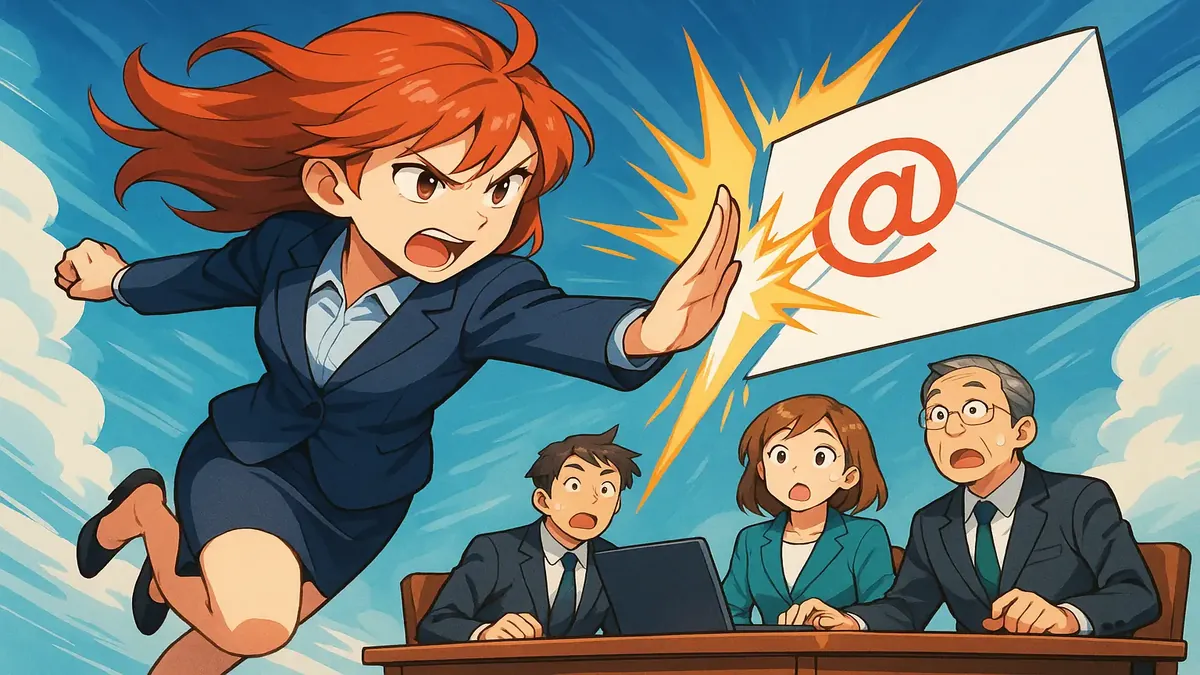 Anime-style illustration of a secure messaging system preventing unauthorized group messages.
