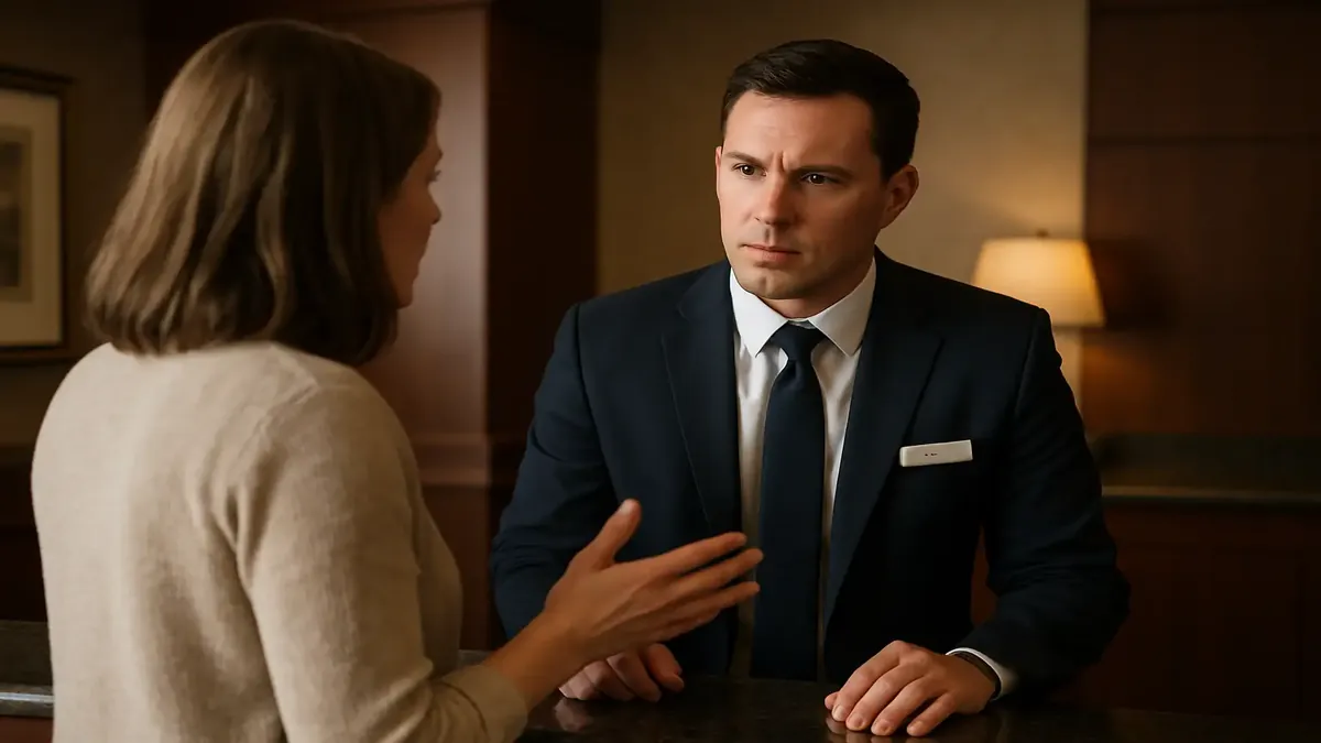 Different hotel properties showcasing unique flooring styles: tile on the first floor, carpet on the second.