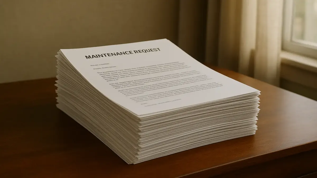 Tenant submitting written maintenance requests to a landlord, emphasizing communication in renting.