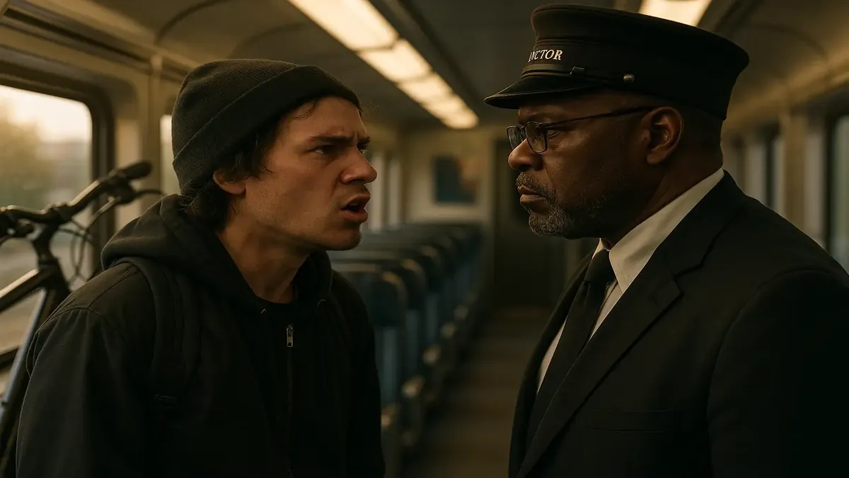 Commuters on a train, highlighting fare evaders and the rail system's impact on local gig workers.