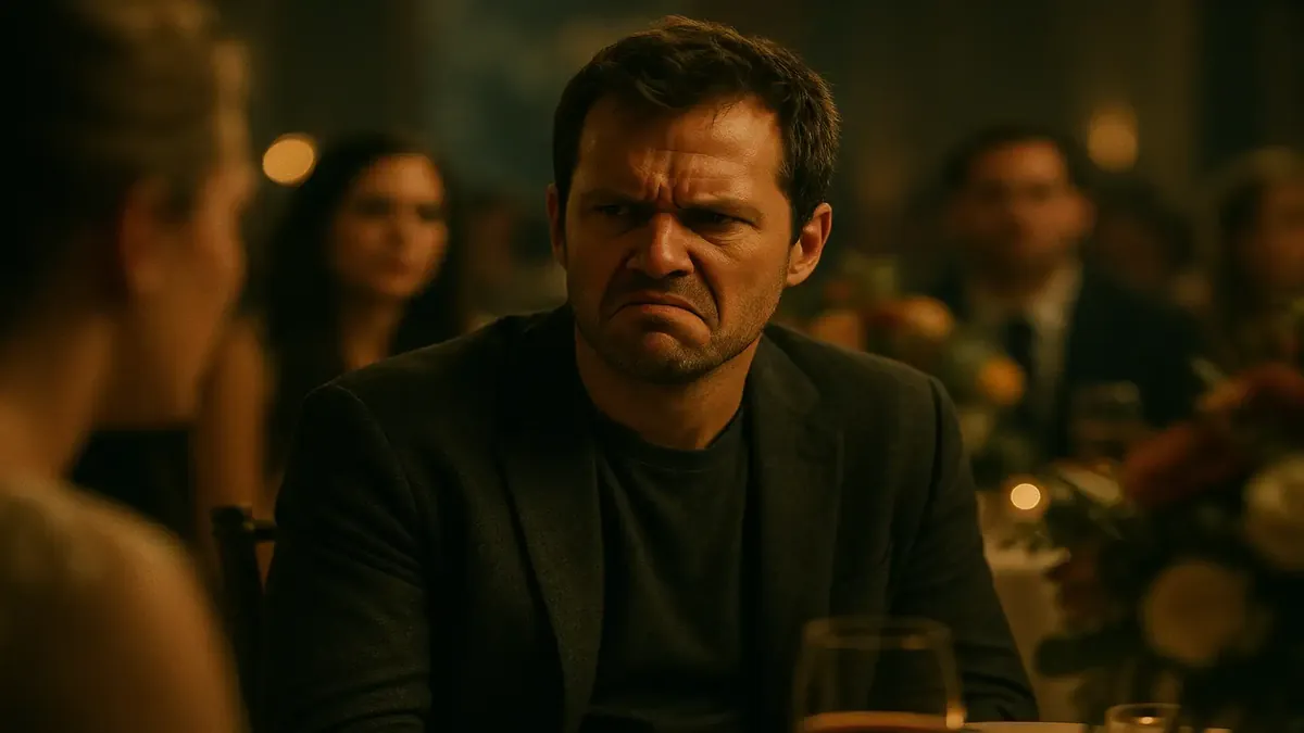 A cinematic depiction of confused individuals in a busy environment, highlighting the absurdity of human behavior.