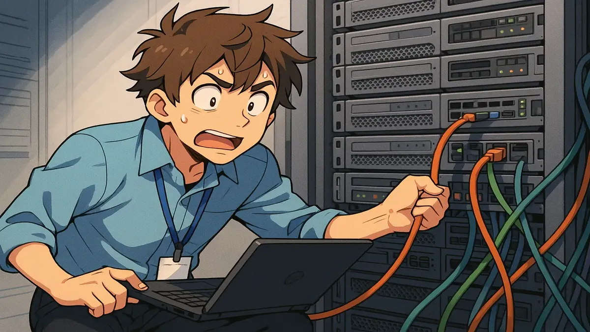 Anime illustration of a corporate instructor troubleshooting storage arrays on-site at a customer location.