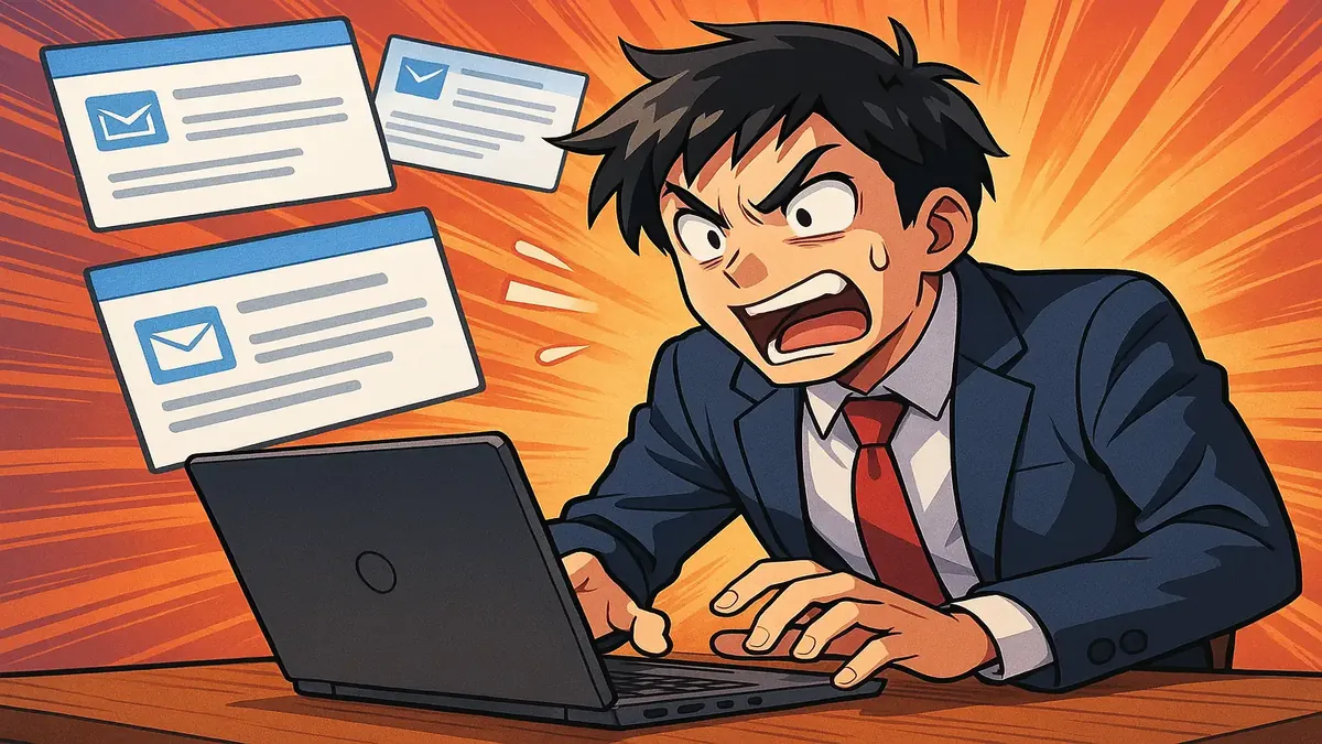 Frustrated seller receives robotic email responses from Walmart support, depicted in anime style.