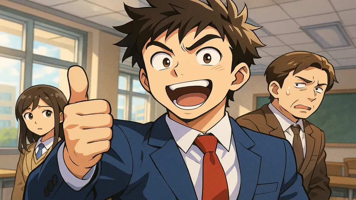 Anime illustration depicting a determined character overcoming past challenges and frustrations.