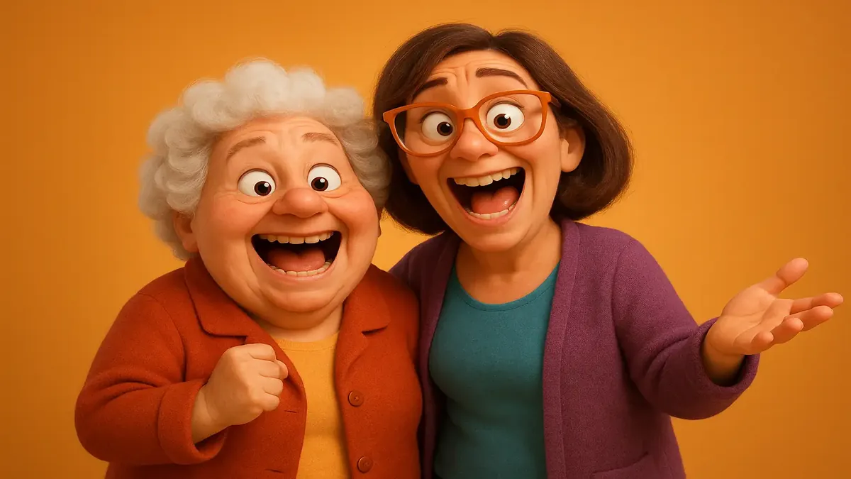 Cartoon-style illustration of two ladies from Canada dealing with chaotic hotel guests during night shifts.