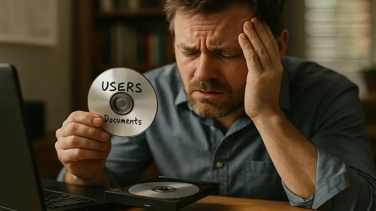 Frustrated professional dealing with user errors while working on data transfer to USB/DVD.