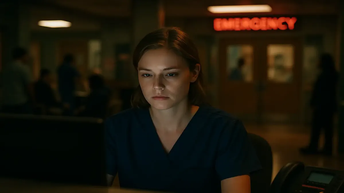 Front desk at a busy ER, showcasing patient check-ins and the hustle of emergency care staff.