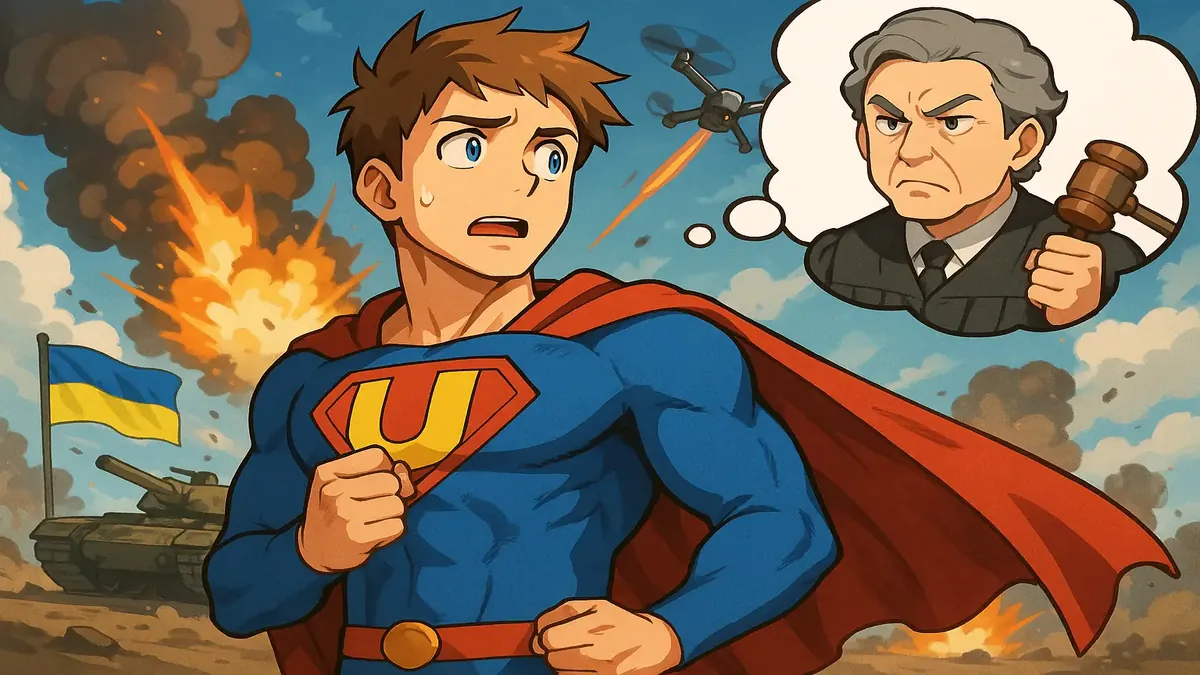 Kevin in anime style, showcasing his unique battlefield abilities amid a chaotic Ukrainian landscape.