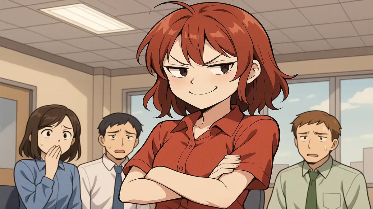 Anime illustration of a workplace conflict, depicting a petty confrontation among coworkers in a union setting.