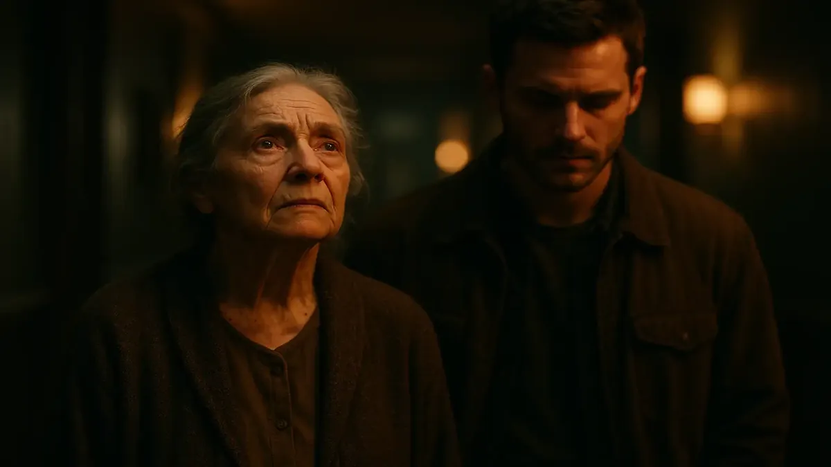 A cinematic scene of a person looking upwards, symbolizing hope and resilience amidst challenges.