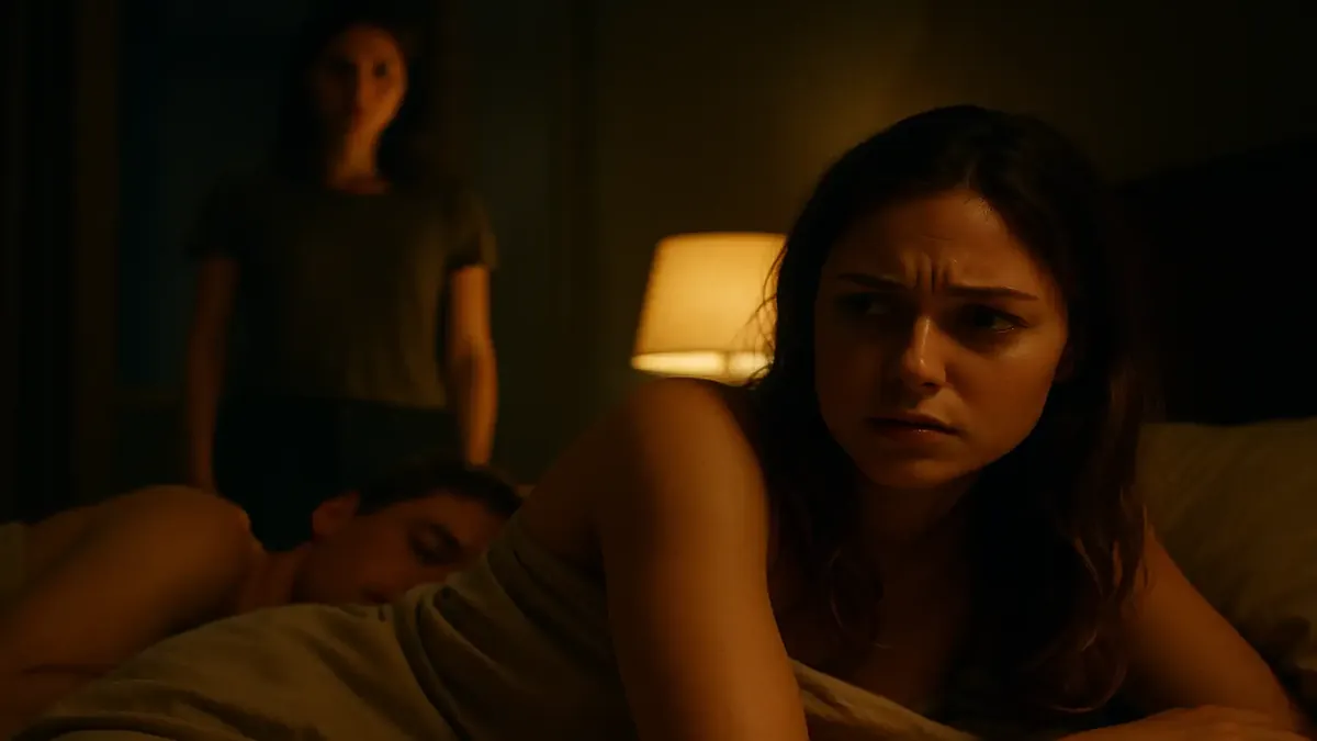 Cinematic image of a young woman defying a controlling housemate, reflecting emotional tension in a college setting.