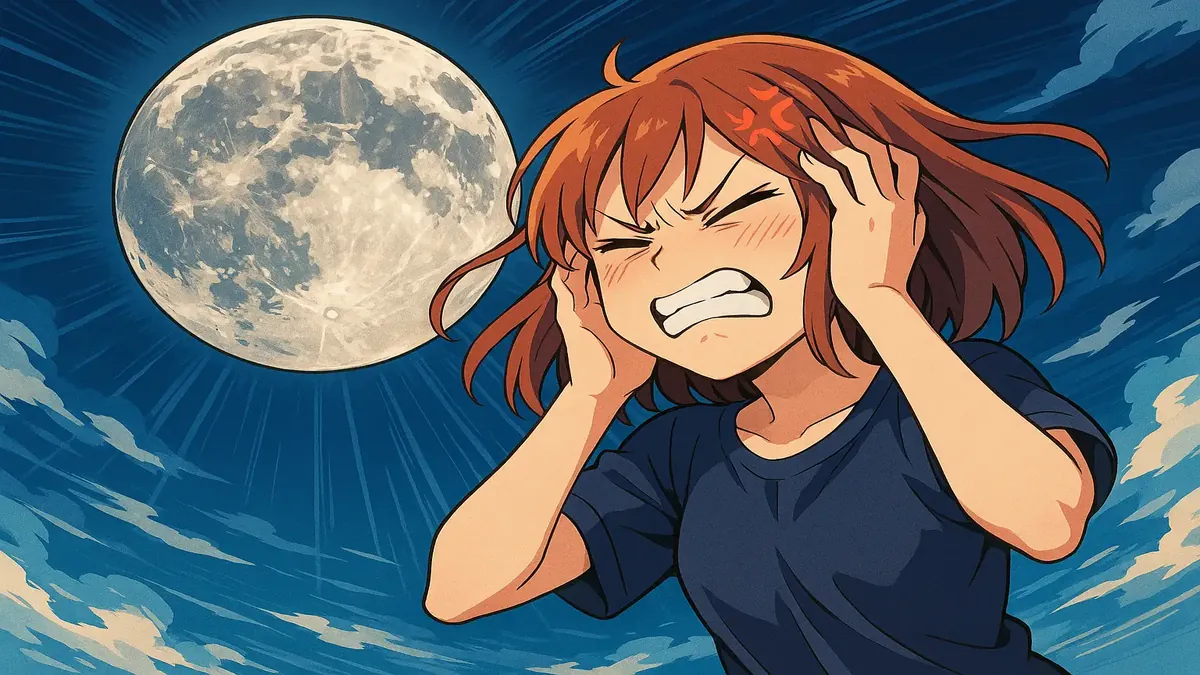 Anime illustration depicting chaos at a hotel with a frustrated guest and a chaotic pool scene.